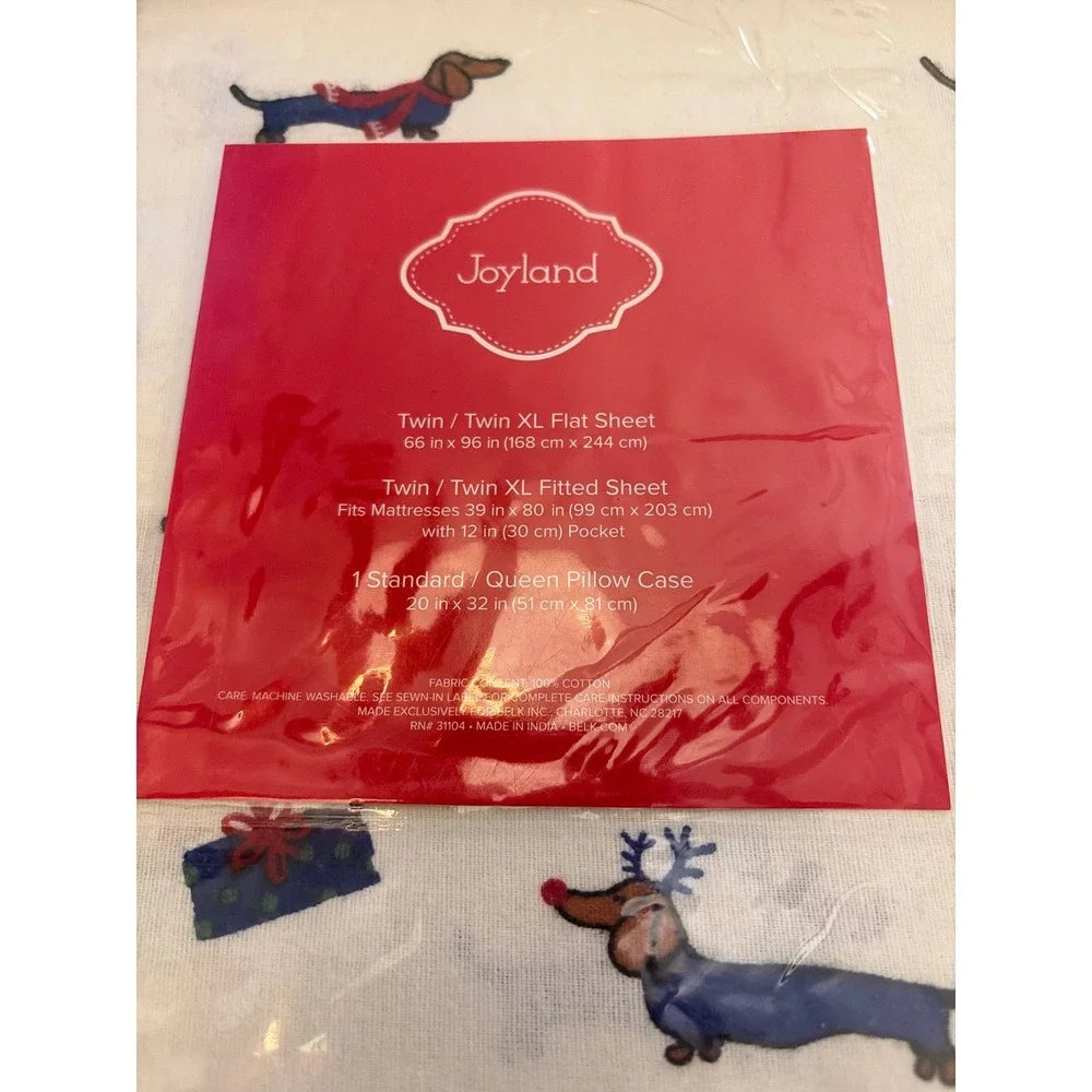 Joyland Christmas Dachshund Dog Cotton Sheet Set Twin Twin XL White Holiday New